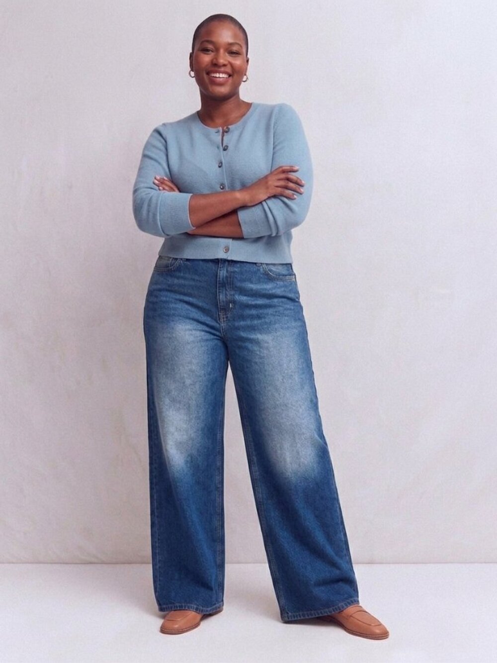 Boden High Rise Wide Leg Blue Denim Jeans Size 34 Long